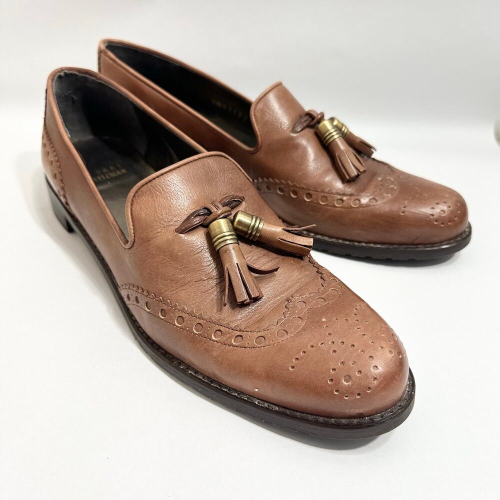 Stuart Weitzman Wingtip Leather Loafers Tassle Guything | Brown | SZ‎ 8.5